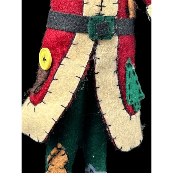 Vintage Skinny Felt Patchwork Hand Sewn Santa Clause Ornament 12" Handmade - Picture 3 of 8